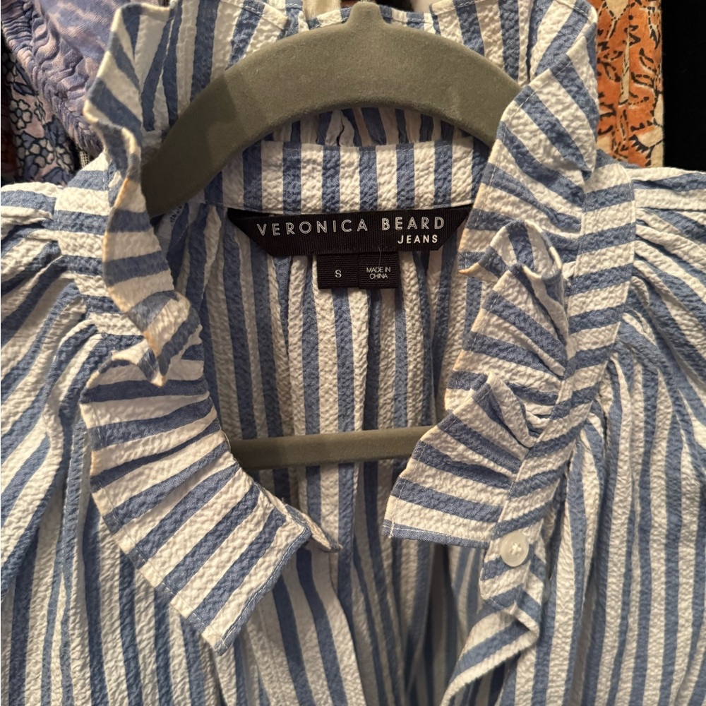 Veronica Beard Blue Striped Blouse